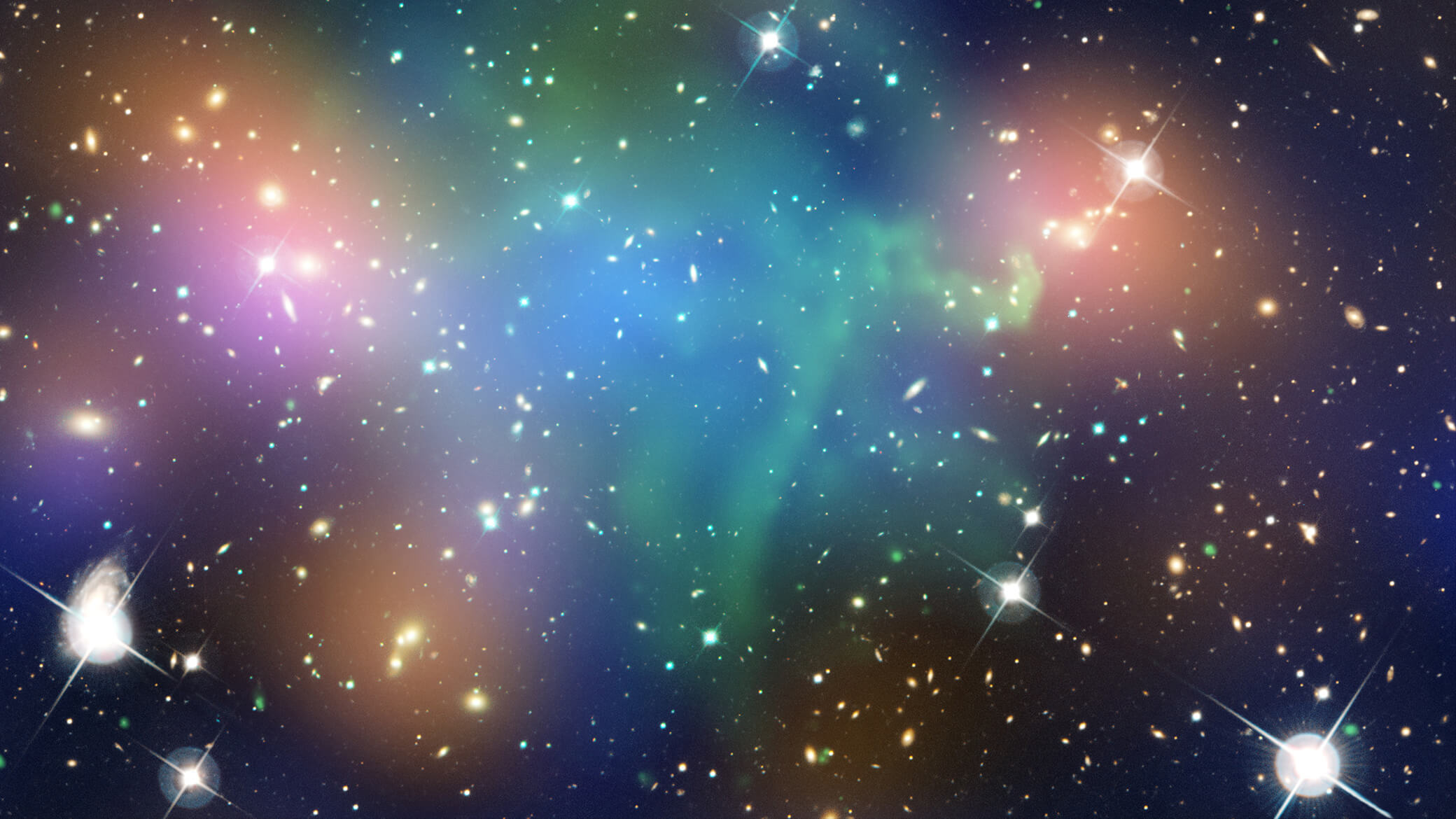 Abell 520. A collision of massive galaxy clusters located about 2.4 billion light years from Earth. 