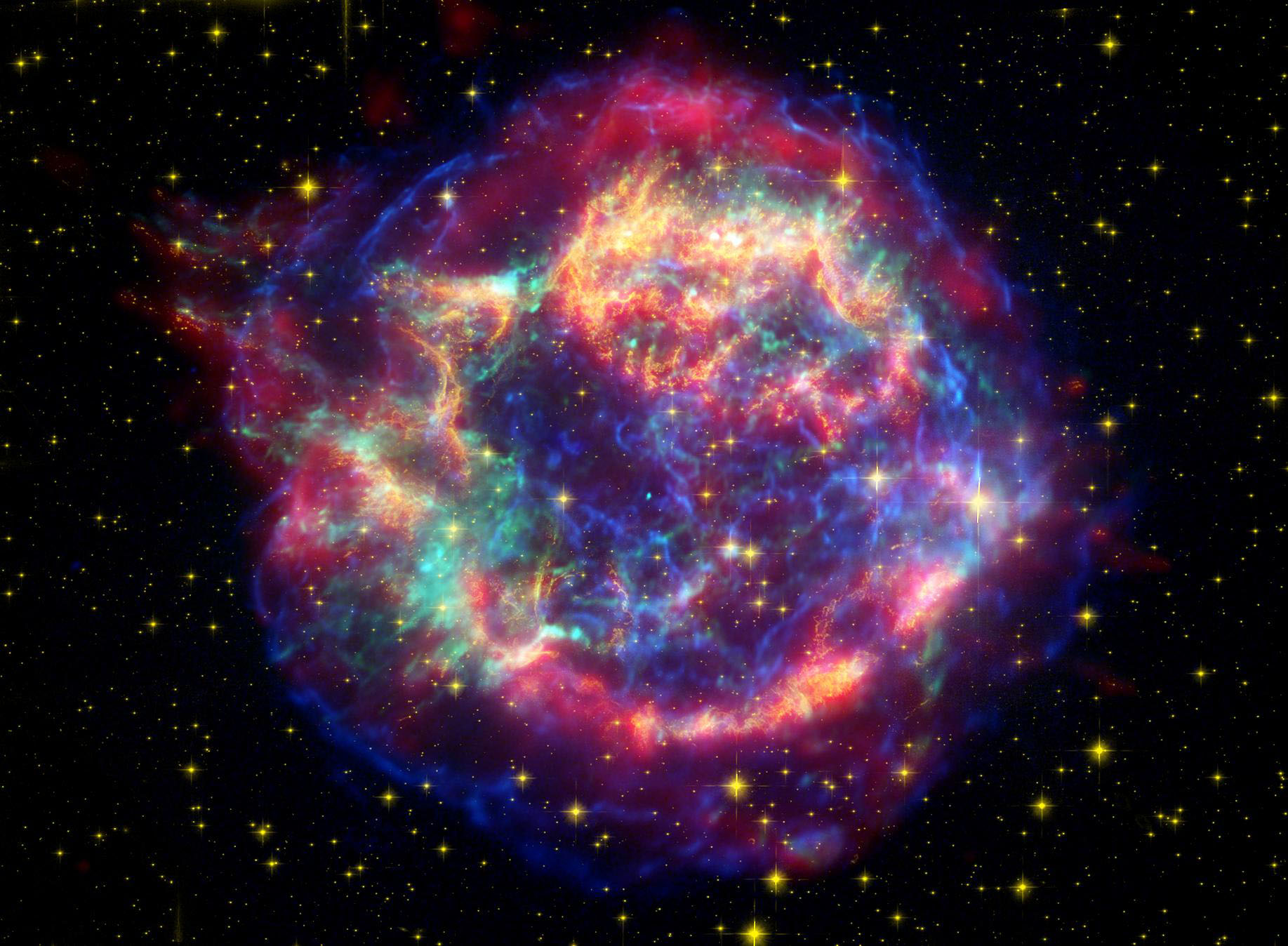 Cassiopeia A, or Cas A, is a supernova remnant located 10,000 light years away in the constellation Cassiopeia, and is the remnant of a once massive star that died in a violent explosion roughly 340 years ago. This image layers infrared, visible, and X-ray data to reveal filamentary structures of dust and gas. Cas A is amongst the 10-percent of supernovae that scientists are able to study closely. CfA's new machine learning project will help to classify thousands, and eventually millions, of potentially interesting supernovae that may otherwise never be studied.