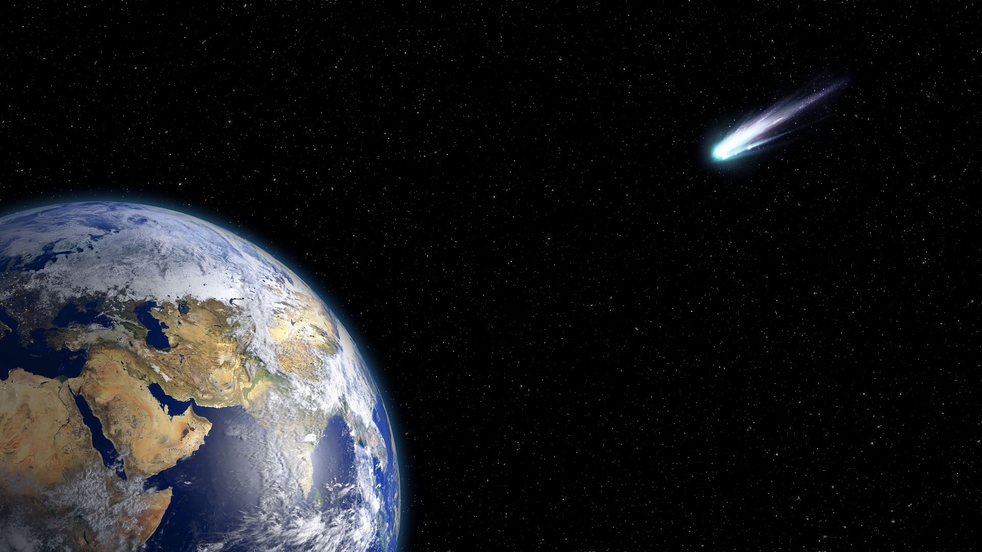 Artist's rendering of a comet headed towards Earth.
