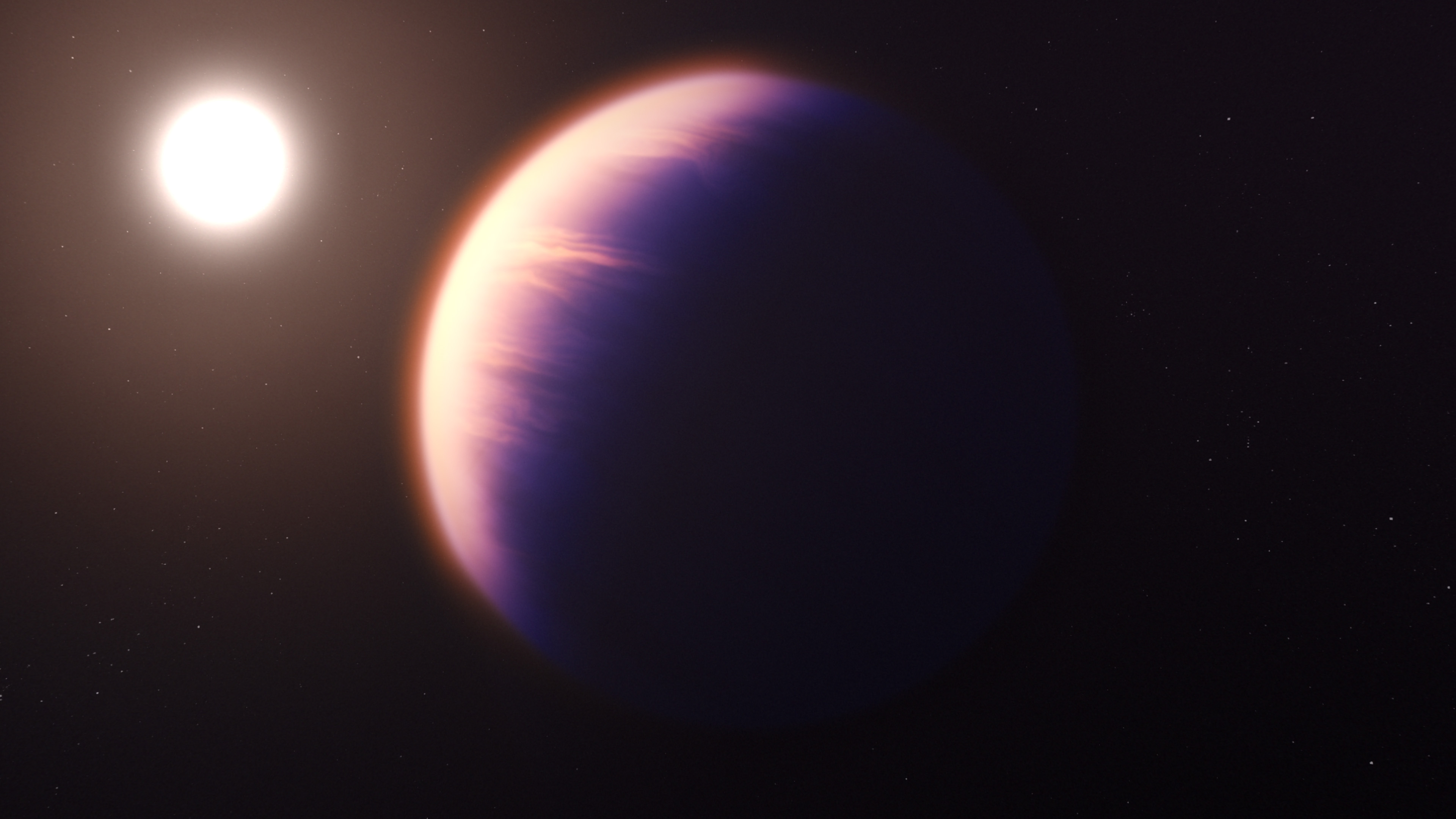 This illustration shows what exoplanet WASP-39 b could look like, based on current understanding of the planet.&nbsp;Data collected by JWST’s Near-Infrared Spectrograph (NIRSpec) shows unambiguous evidence for carbon dioxide in the atmosphere, while previous observations from NASA’s Hubble and Spitzer Space Telescopes, as well as other telescopes, indicate the presence of water vapor, sodium, and potassium. The planet probably has clouds and some form of weather, but it may not have atmospheric bands like those of Jupiter and Saturn.This illustration is based on indirect transit observations from JWST as well as other space and ground-based telescopes. JWST has not captured a direct image of this planet