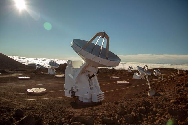 One of the 6-meter antennas comprising the Submillimeter Array at the summit of Maunakea in Hawaii