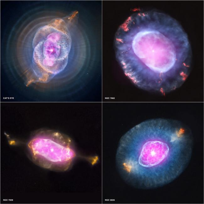 four planetary nebulas imaged in visible and X-ray light