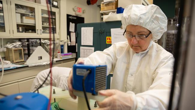 Suzanne Romaine working in her lab at the Center for Astrophsyics | Harvard & Smithsonian in Cambridge, MA. 