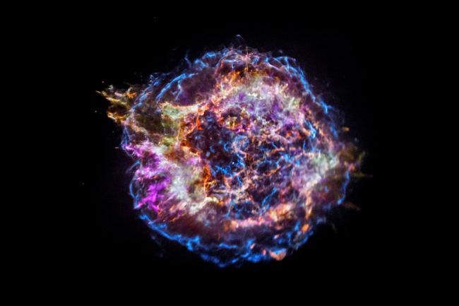 Cassiopeia A. A supernova remnant about 11,000 light from Earth.