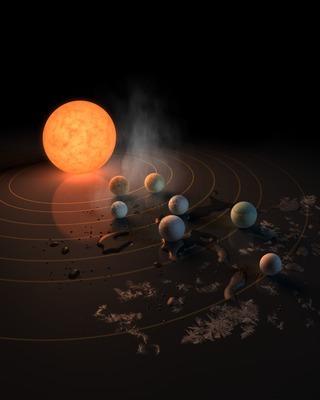 artist's conception of the seven planets in the TRAPPIST-1 system
