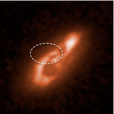 A digitally reprocessed Hubble image of a galaxy hosting a Fast Radio Burst (FRB).