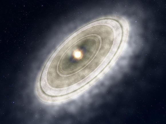 artist's impression of a star's dusty debris disk