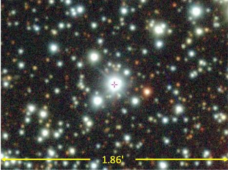 An optical/near-infrared image of the sky around the TESS Input Catalog (TIC) object TIC 400799224 (the crosshair marks the location of the object.