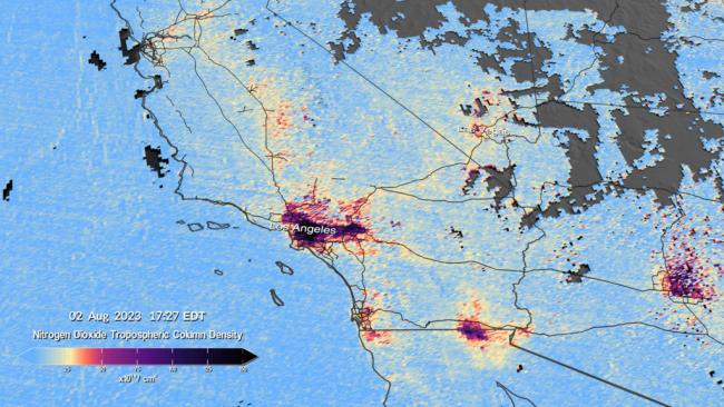 This visualization shows nitrogen dioxide over Southern California.