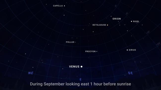 Sky chart showing Venus in the early morning sky in September.