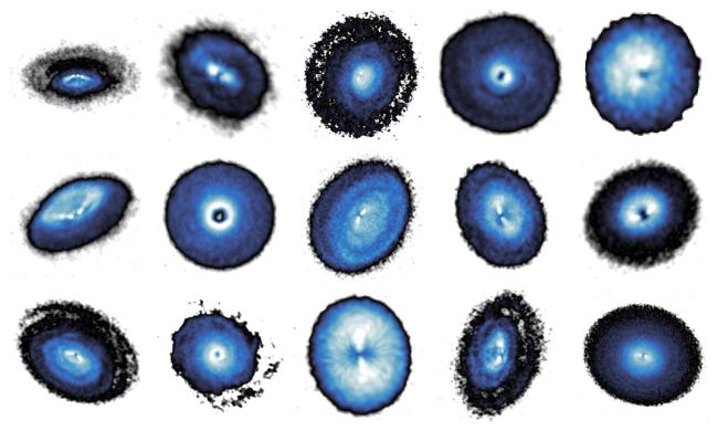 A gallery of the 15 sources surveyed by the exoALMA program imaged in millimeter-wave carbon monoxide emission